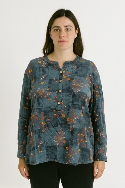 Casual Regular Sleeves Floral Print Women Blue Top-  L Size