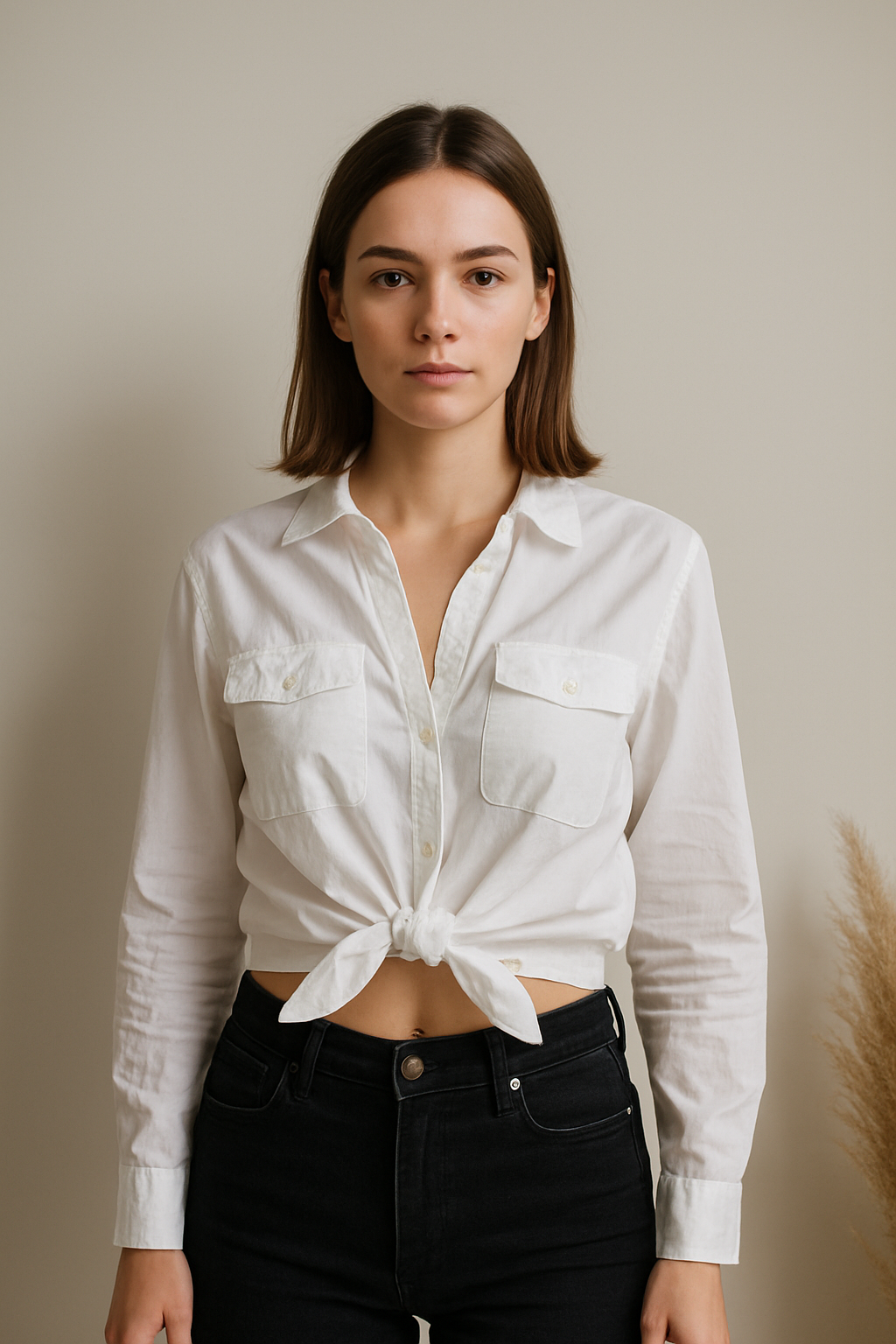 Women's Tailored Fit White Crop Shirt - M Size