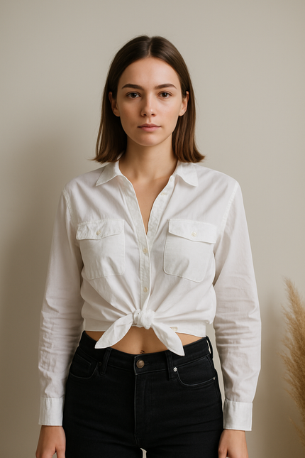 Women's Tailored Fit White Crop Shirt - M Size