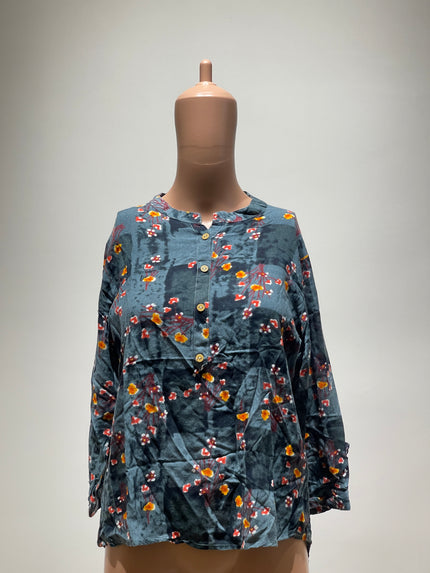 Casual Regular Sleeves Floral Print Women Blue Top-  L Size
