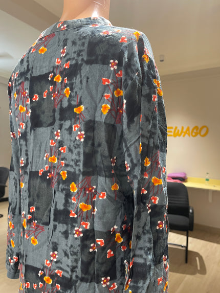 Casual Regular Sleeves Floral Print Women Blue Top-  L Size