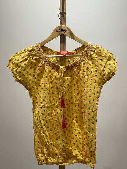 FUSION WOMEN Yellow Printed Top L Size