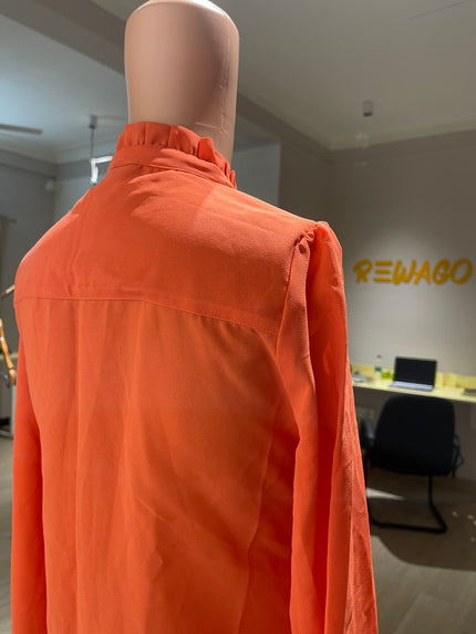 VEROMODA Womens Orange Solid Frill and Ruffle Detail Tie-Up Neck Top XS Size