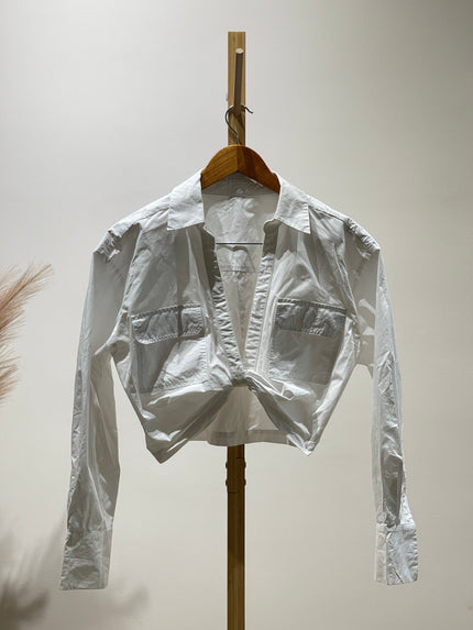 Women's Tailored Fit White Crop Shirt - M Size