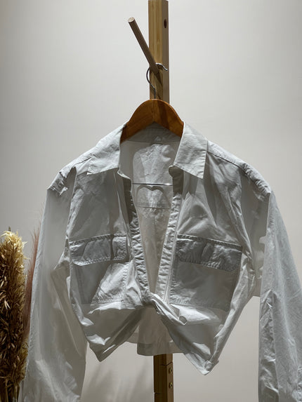 Women's Tailored Fit White Crop Shirt - M Size