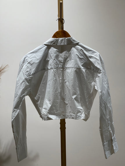 Women's Tailored Fit White Crop Shirt - M Size