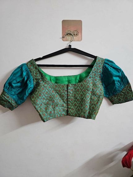 Aqua Green and Red Half Saree (Dhavani) of S size