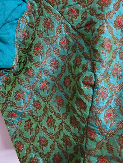 Aqua Green and Red Half Saree (Dhavani) of S size