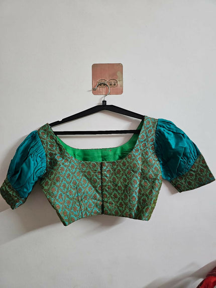 Aqua Green and Red Half Saree (Dhavani) of S size