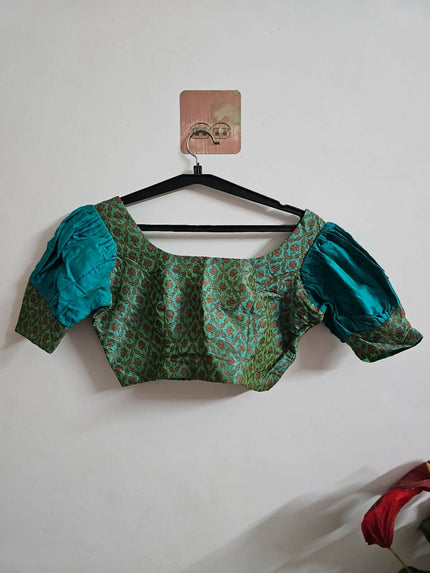 Aqua Green and Red Half Saree (Dhavani) of S size