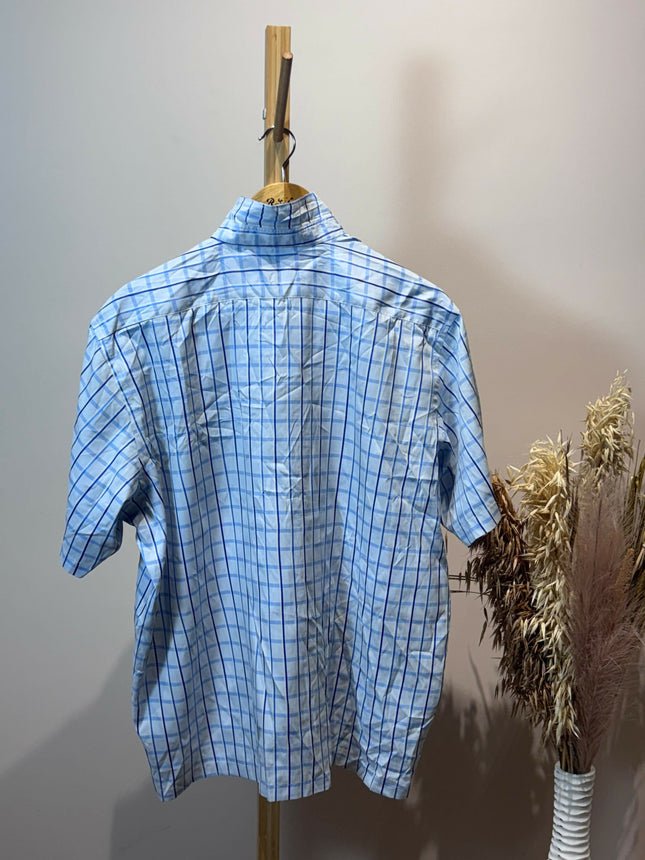 Men's Casual Sky Blue Checkered Shirt – 5XL Size