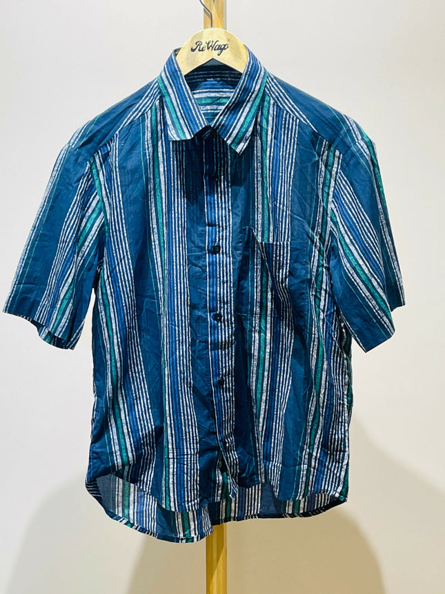 Men's Casual Half Selvee Blue Shirt - XL Size