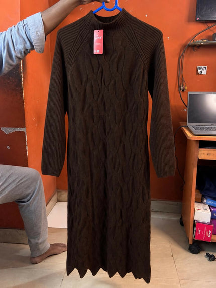 Chocolate Brown Cable Knit Maxi Sweater Dress