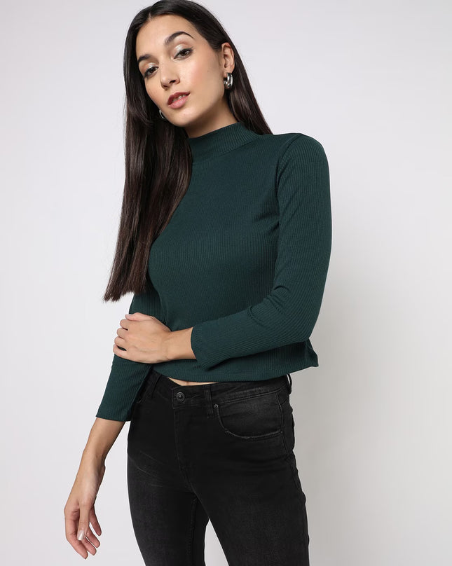 Women's Rio Green Crop Top Full Sleeve - L Size