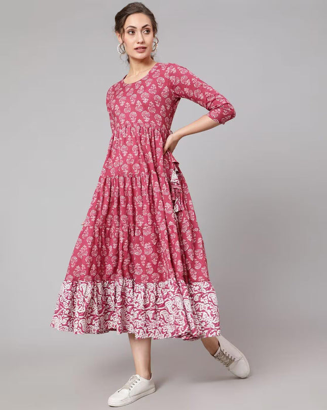 GLAM ROOTS Women Floral Print Flared Kurta M Size
