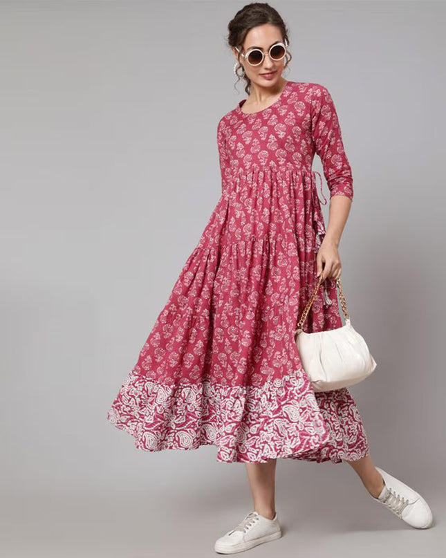 GLAM ROOTS Women Floral Print Flared Kurta M Size