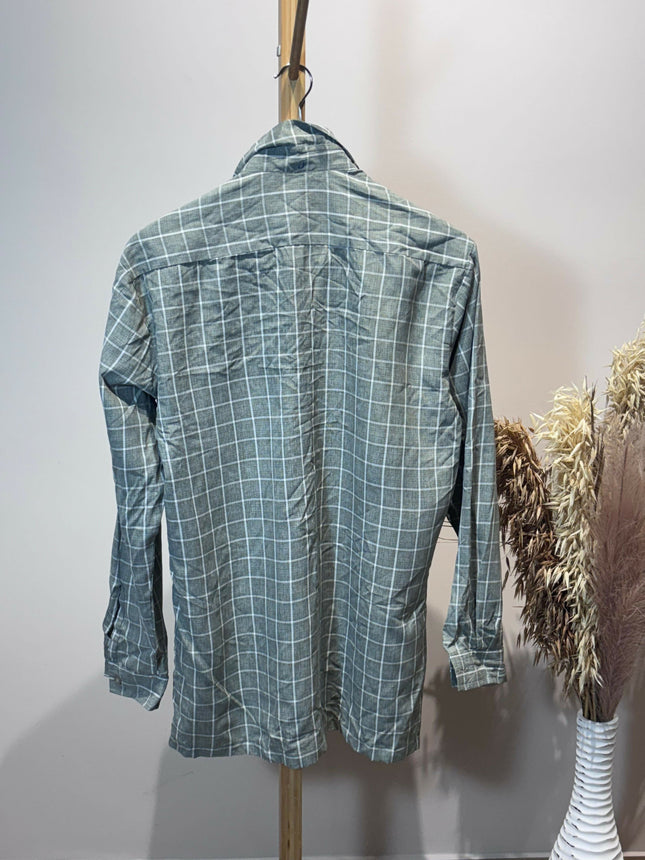 Men's Casual Sage Grey Checkered Shirt – XXL Size