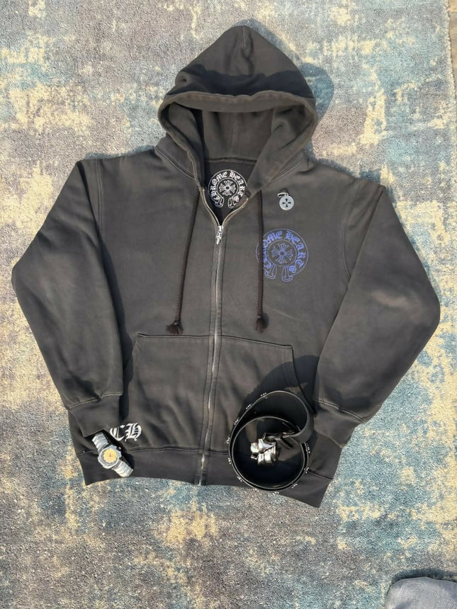 Men's ChromeHearts zip-up black hoodie - M