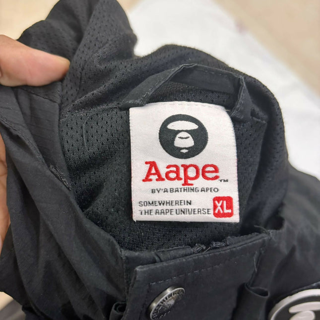 AAPE BY A BATHING APE® Black Hooded Jacket with Logo Text - L Size