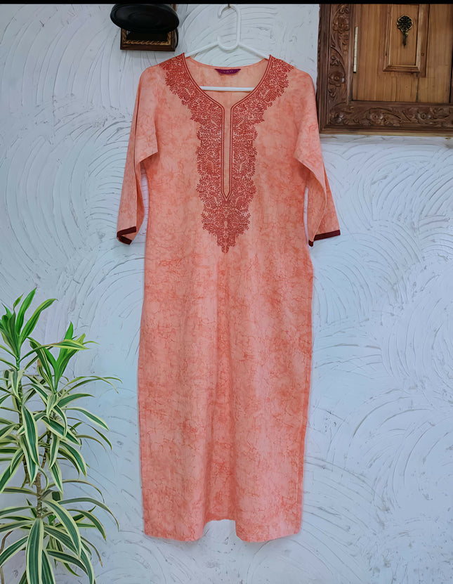 Libas Embroidered Sharbati (Pastel Orange) Kurta