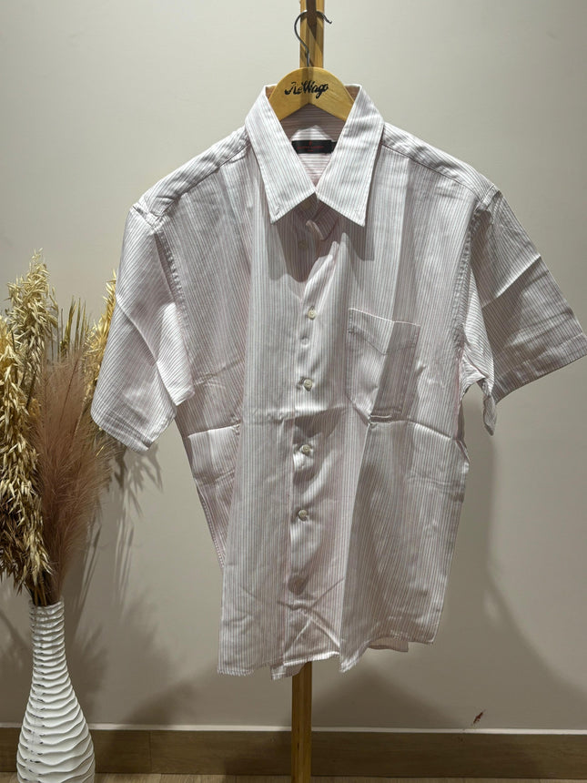 PIERRE CARDIN Casual Pink White Line Shirt - XL Size