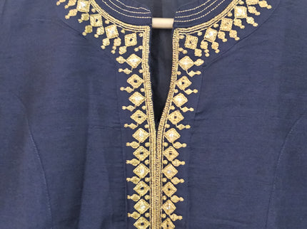 AVAASA Women's Round Neck Blue Cotton Kurti - M Size