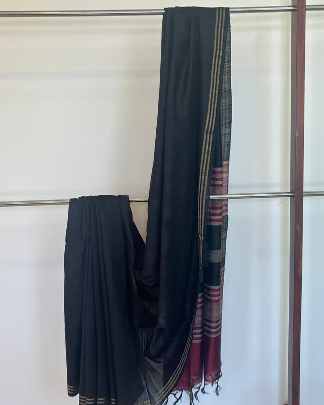 Women’s Black Saree with Lined Border