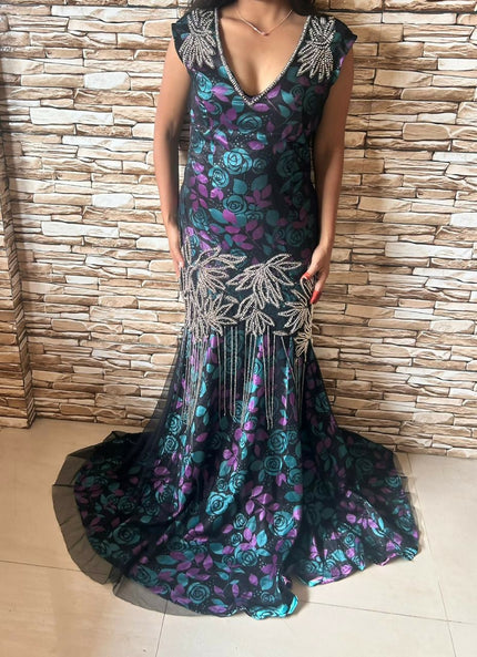 Beautiful dual colour luxury handbeaded gown