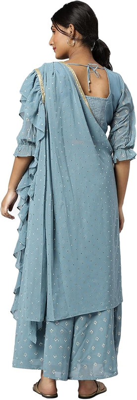 Aurelia Women’s Greyish Blue Crop top & Palazzo Partywear Set - L size