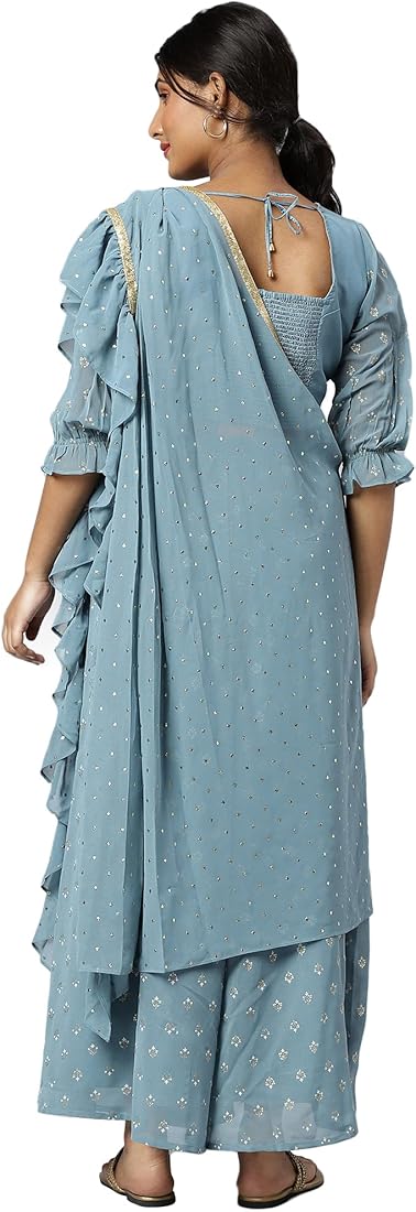 Aurelia Women’s Greyish Blue Crop top & Palazzo Partywear Set - L size