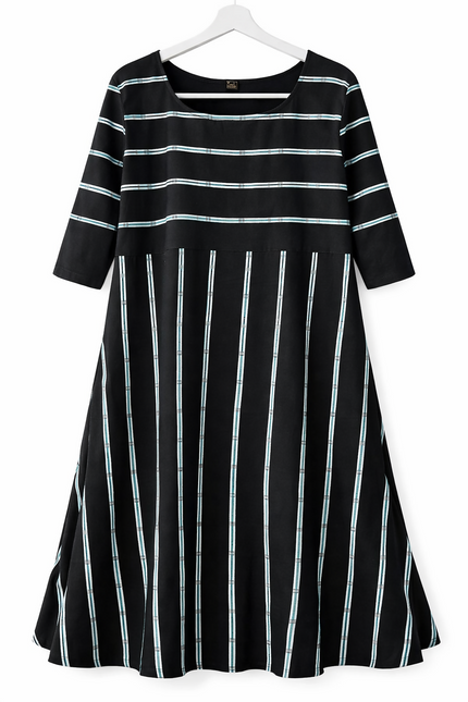 Black Striped Flared Kurta Dress - XL Size