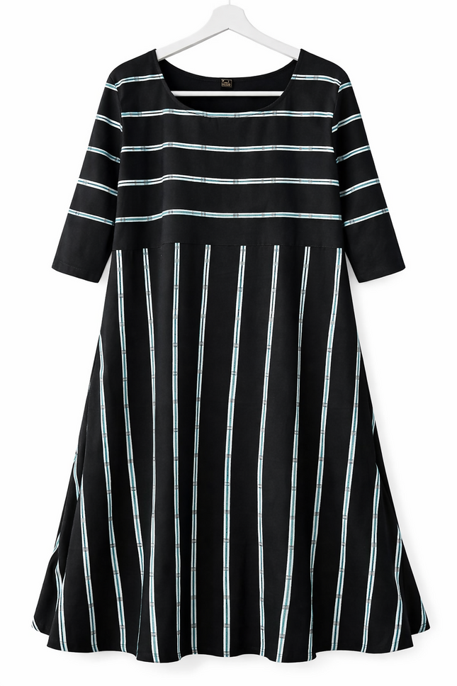 Black Striped Flared Kurta Dress - XL Size