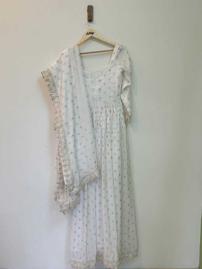 White Anarkali Set Women’s Full Sleeve - L Size