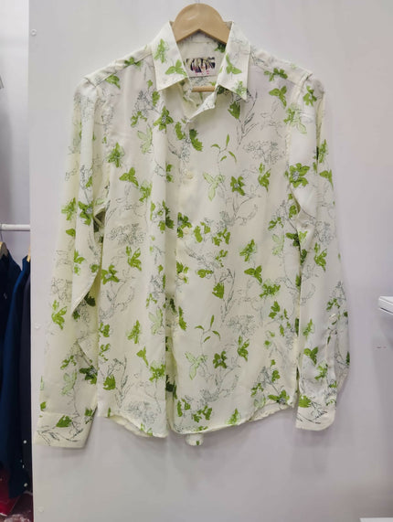 Men's Casual Floral White Shirt - (S, M, L, XL) [ Not used ]