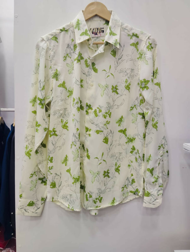 Men's Casual Floral White Shirt - (S, M, L, XL) [ Not used ]