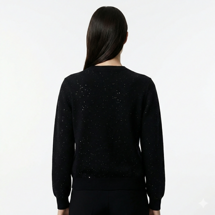 Authentic Pristine✨ CHANEL black cupro blend CC starburst logo lurex long sleeve sweater FR36!