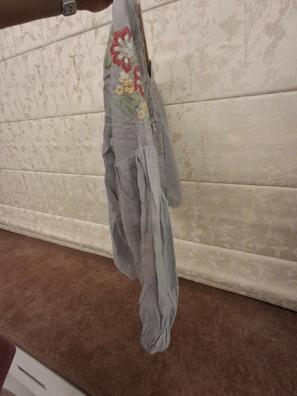 Akkriti by Pantaloons Grey Cotton Embroidered Top Size S
