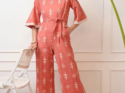 Juniper Women’s Peach Printed Jumpsuit - M size