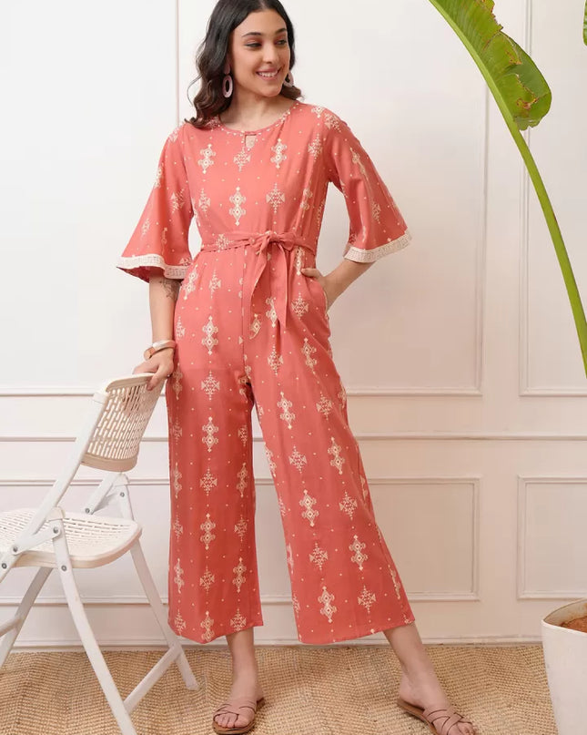 Juniper Women’s Peach Printed Jumpsuit - M size