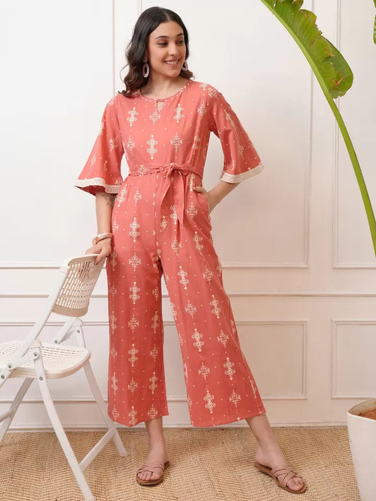 Juniper Women’s Peach Printed Jumpsuit - M size