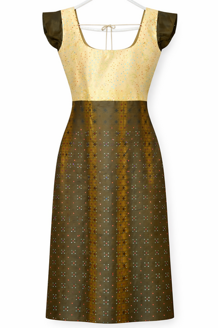 Golden Bodice Olive Traditional Midi Dress - XL Size