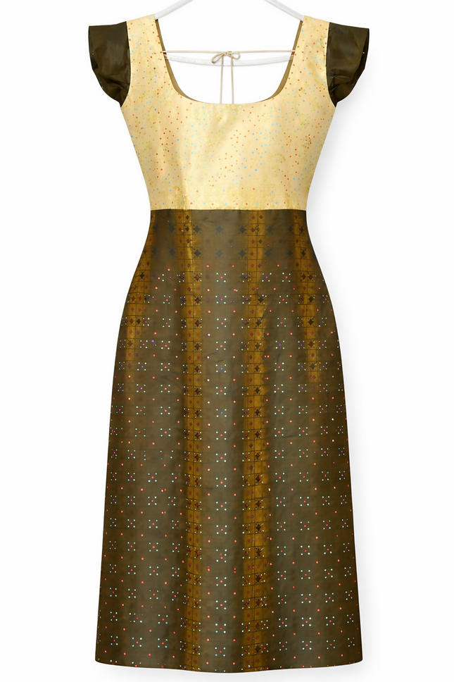 Golden Bodice Olive Traditional Midi Dress - XL Size