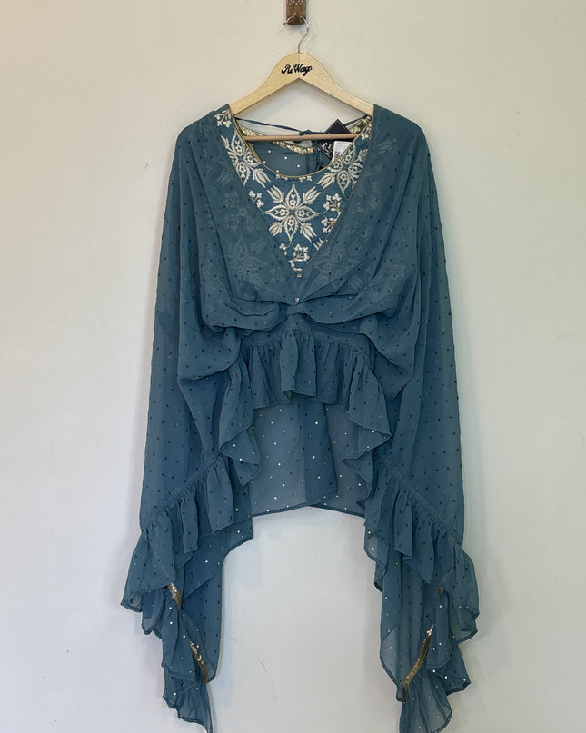 Aurelia Women’s Greyish Blue Crop top & Palazzo Partywear Set - L size