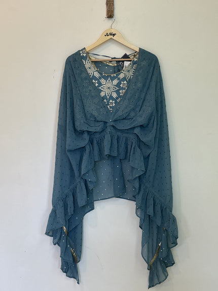 Aurelia Women’s Greyish Blue Crop top & Palazzo Partywear Set - L size