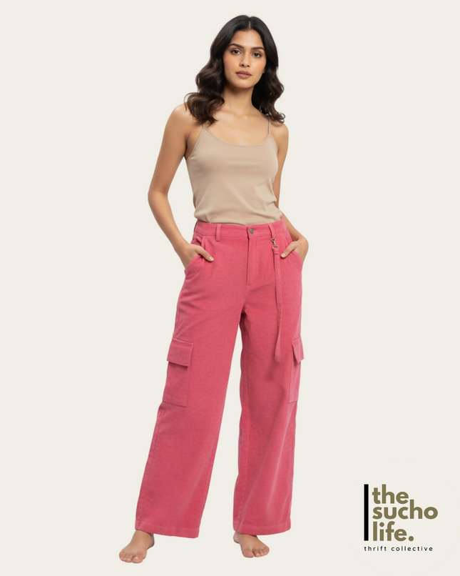 Pink Corduroy Wide Leg Pants