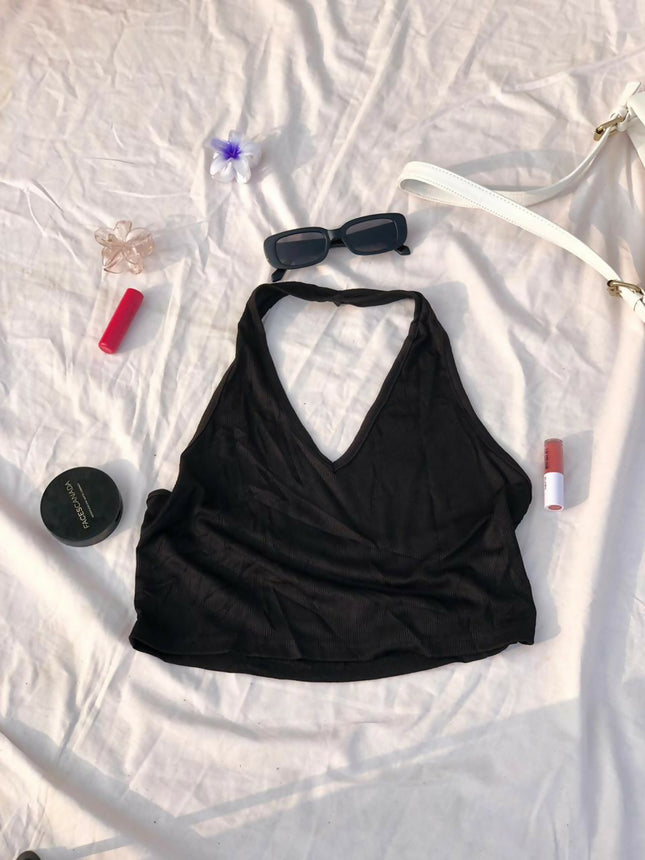 Women's Black Halter Neck Top - XL Size [NEW]