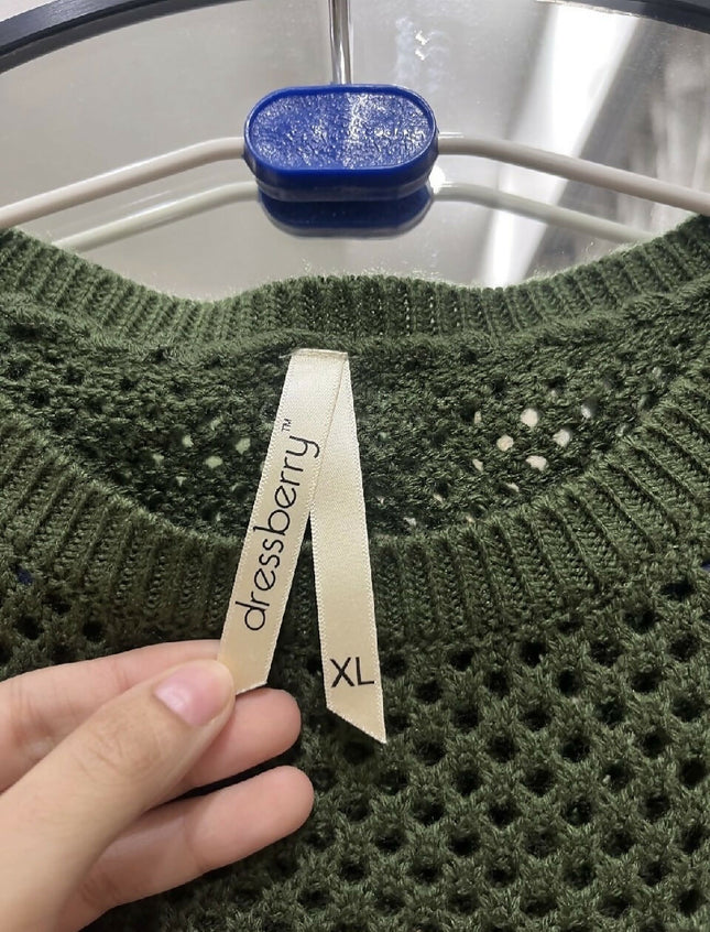 DRESSBERRY Green Knit Sweater with Mesh Detail