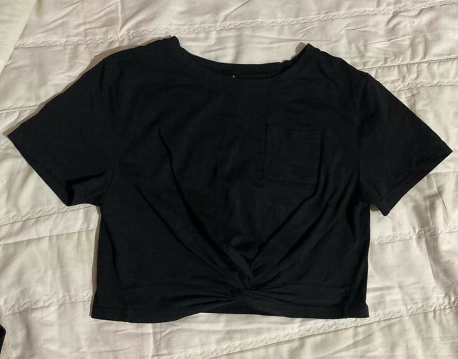Women's Casual Black Crop Top - S Size