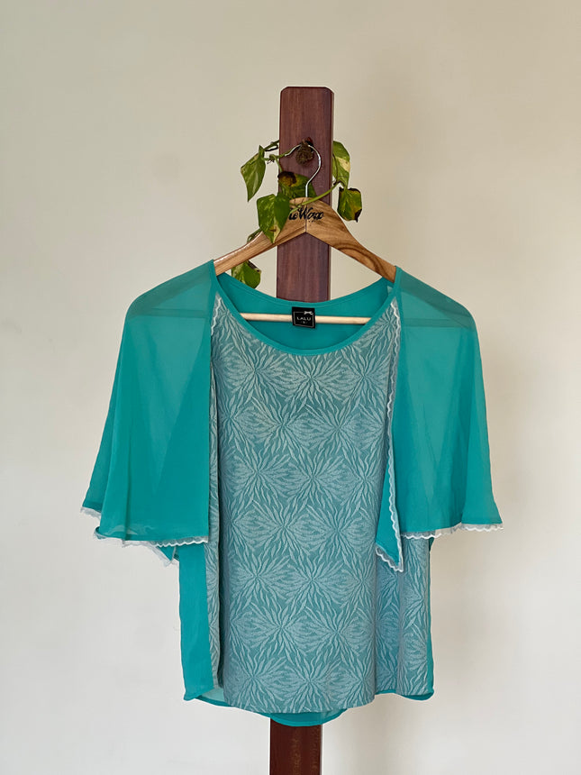 LALU Womens’s Top with Attached Shrug Blue - S Size