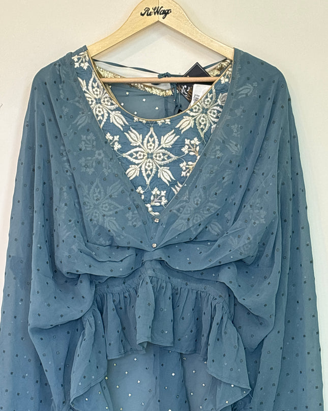 Aurelia Women’s Greyish Blue Crop top & Palazzo Partywear Set - L size